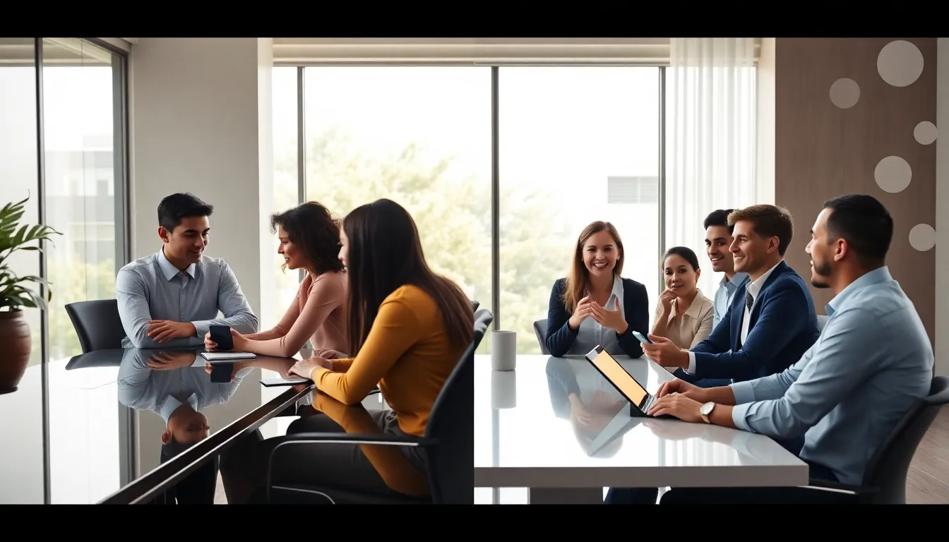 contrasting teams showcasing fixed vs growth mindsets in a modern office