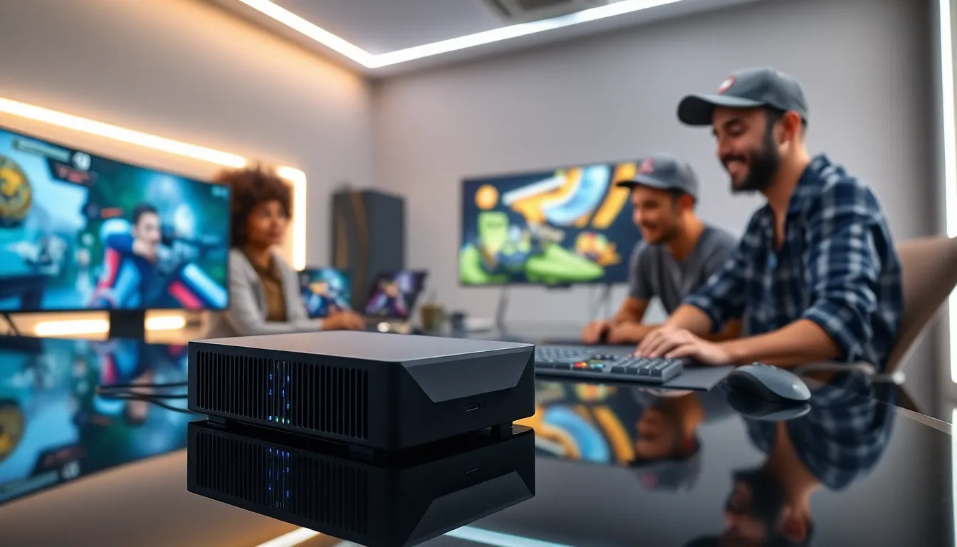 gaming external hard drive with a diverse group at a modern gaming setup.
