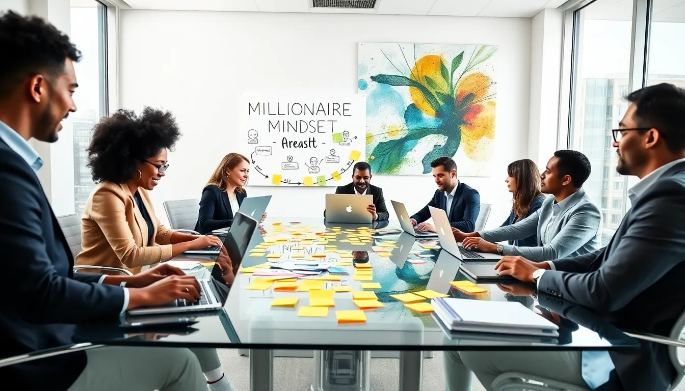 diverse professionals collaborating in a modern office setting.