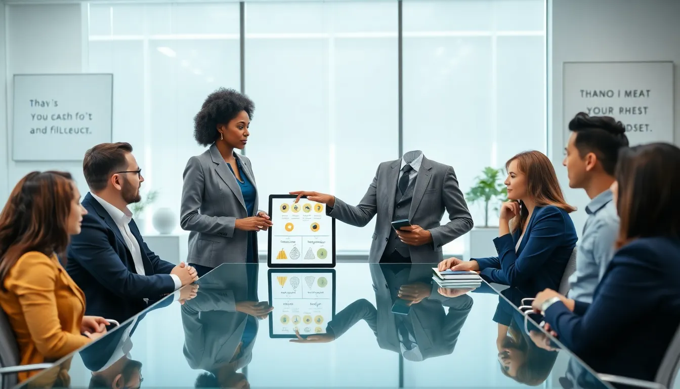 diverse team discussing mindset change in a modern office.
