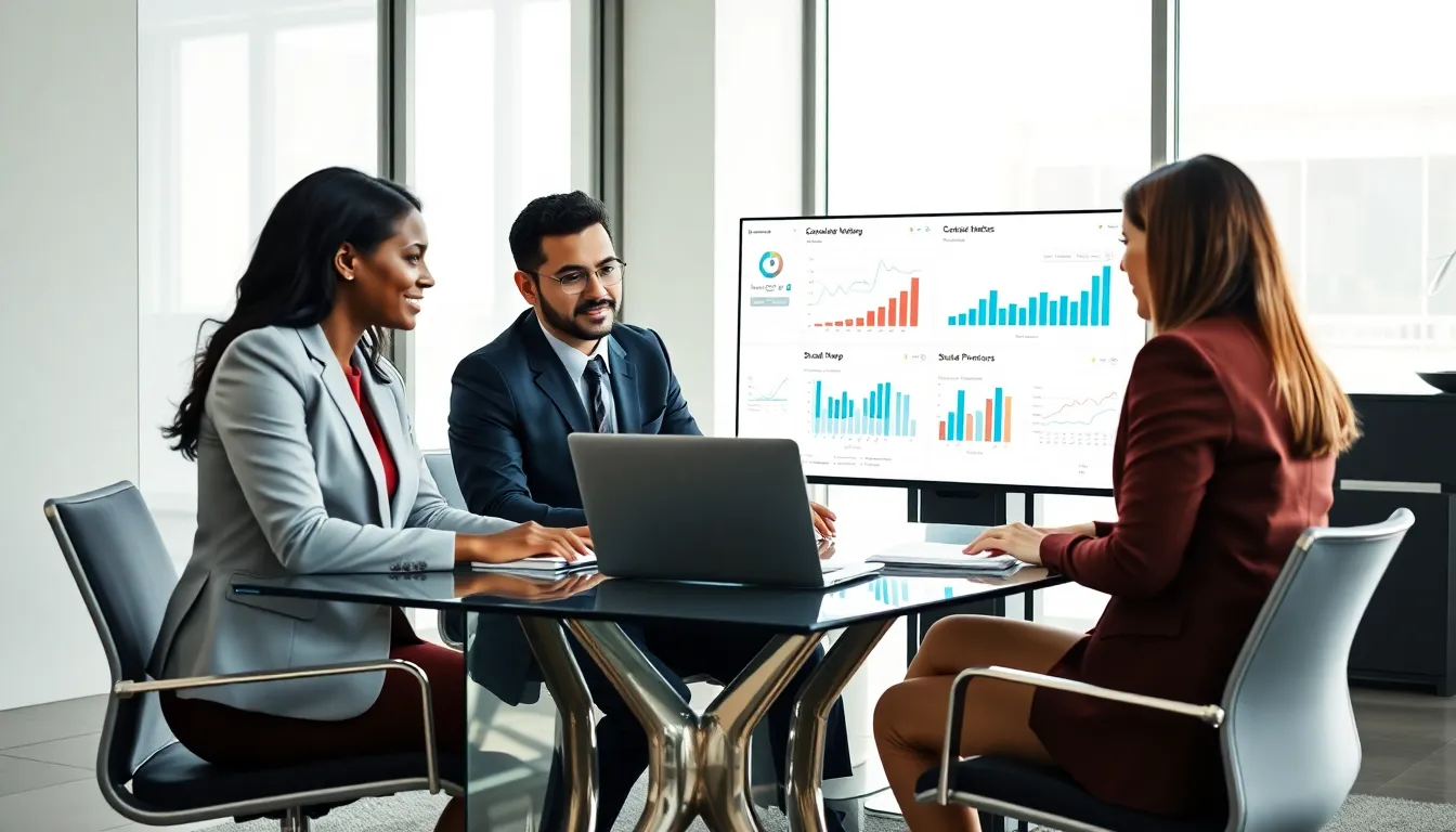diverse professionals collaborating in a modern office setting.
