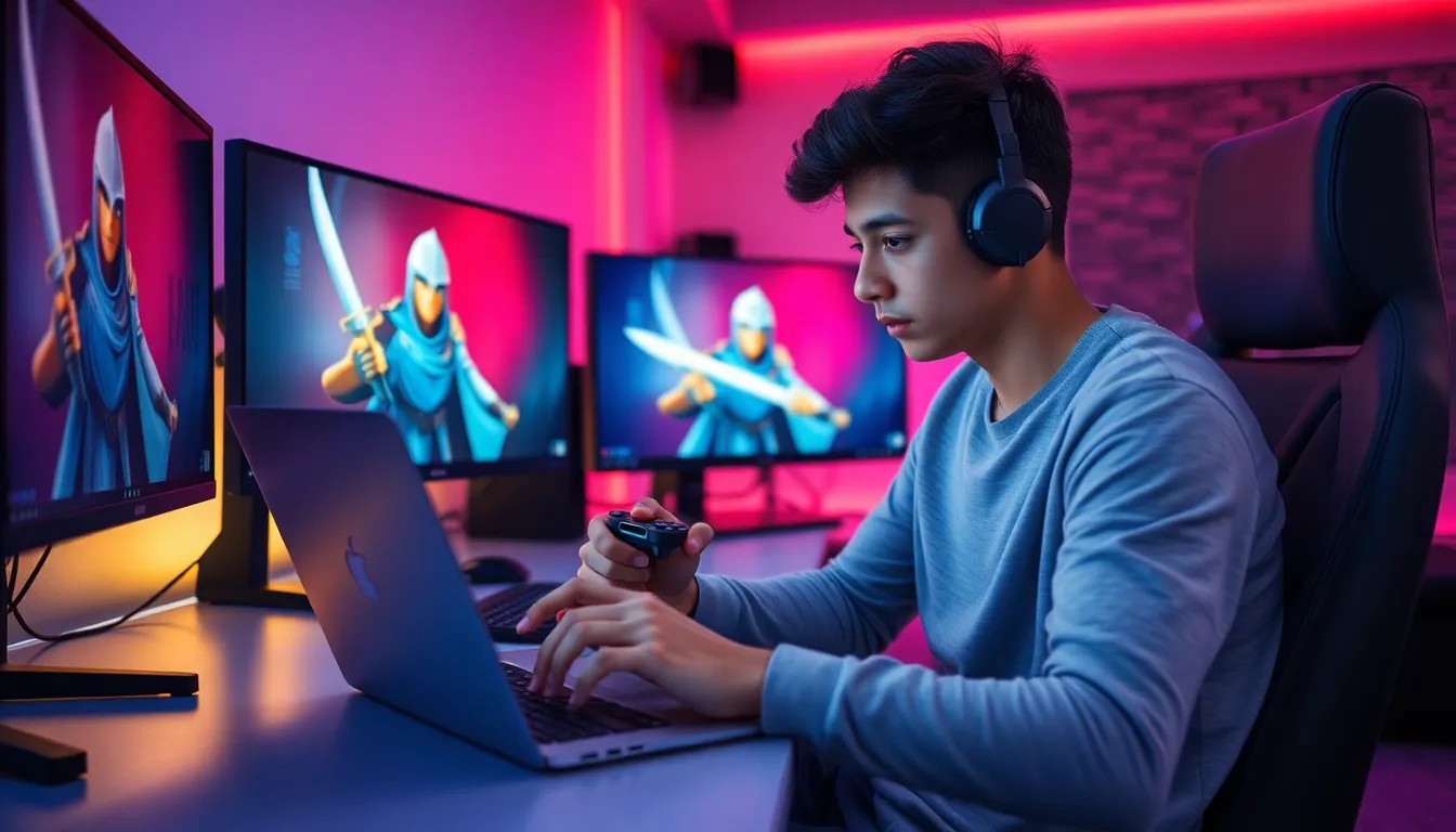 gamer engaged in power gaming strategy at a modern desk.